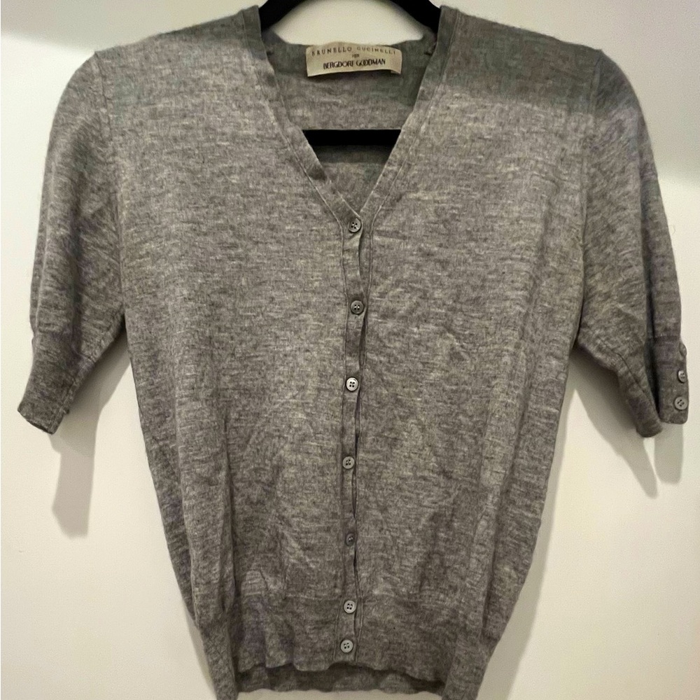Brunello Cucinelli Bergdorf Goodman Cashmere Heather Gray Cardigan Size Small
